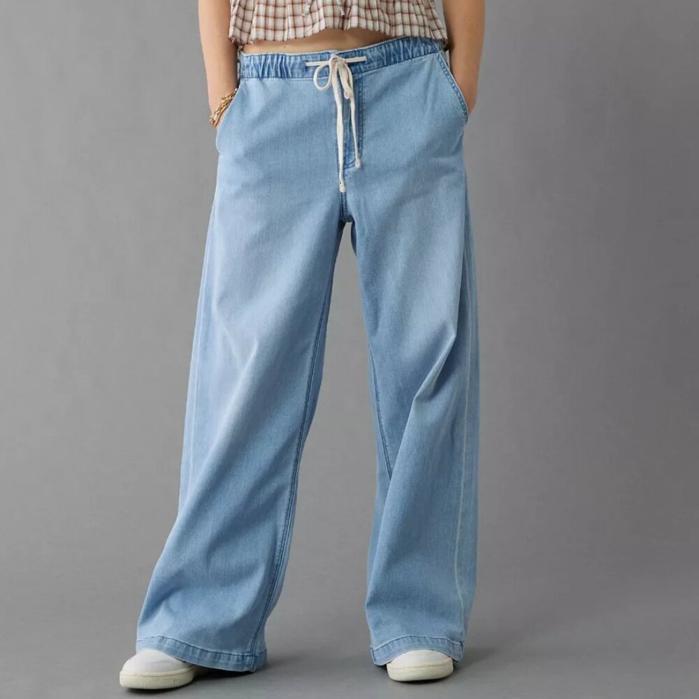 NEW NWOT! AMERICAN EAGLE LOW-RISE ULTRA WIDE LEG JEANS PANTS ELASTIC WAIST sz XL